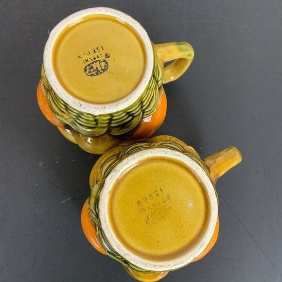 Inarco Vintage Ceramic Fruit Basket Mugs Pair Orange Lemon Design Coffee Cups - Picture 6 of 8